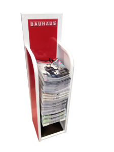 Im Magazin-Ständer von Fairplay Service kommt das Bauhaus-Kundenmagazin perfekt zur Geltung.